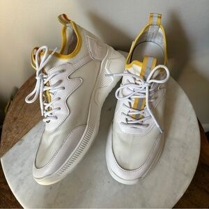 Men's White Sneakers with Yellow Trim - Casual Lace-Up Comfort